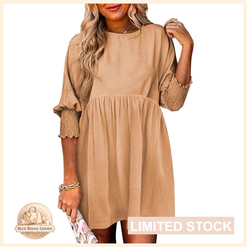 Babydoll Tunic Dress Empire Waist Lantern Sleeves Flowy Swing Silhouette